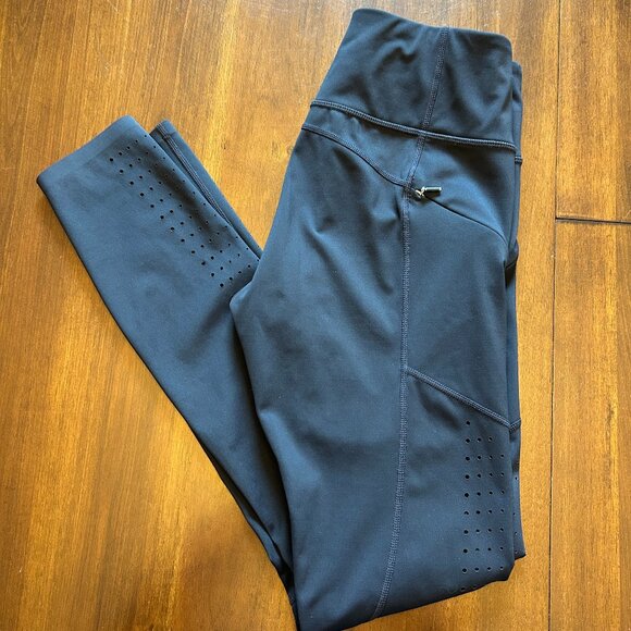 Athleta Women's Leggings Blue Pockets Size Small Tall - Size ST Mesh Panel - Picture 1 of 16